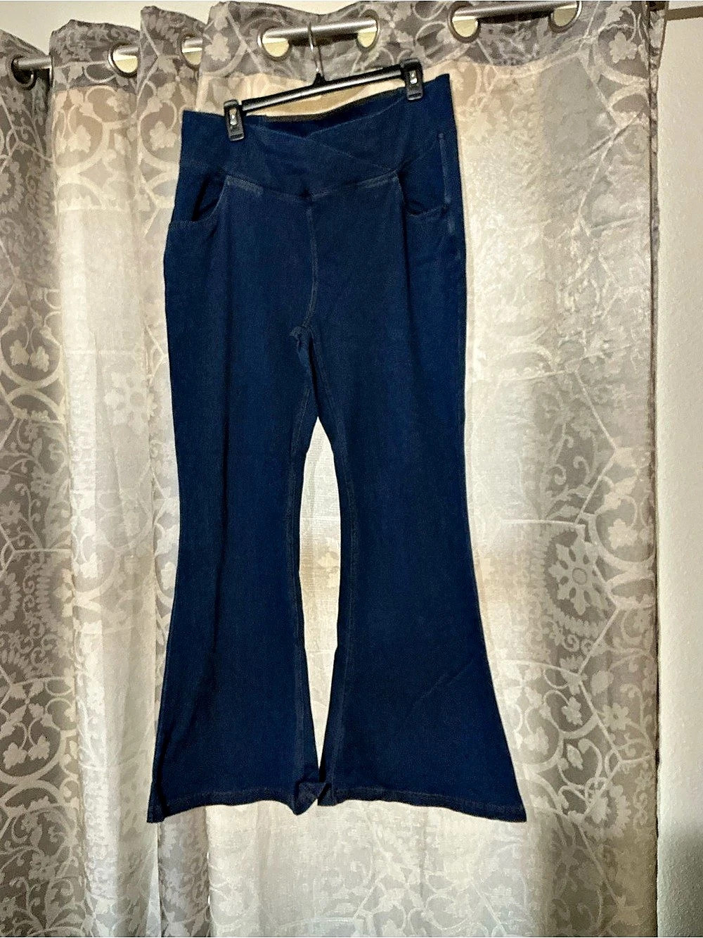 Halara Flex High Waisted Crossover Pocket Casual Flare Jeans Blue XL Like New